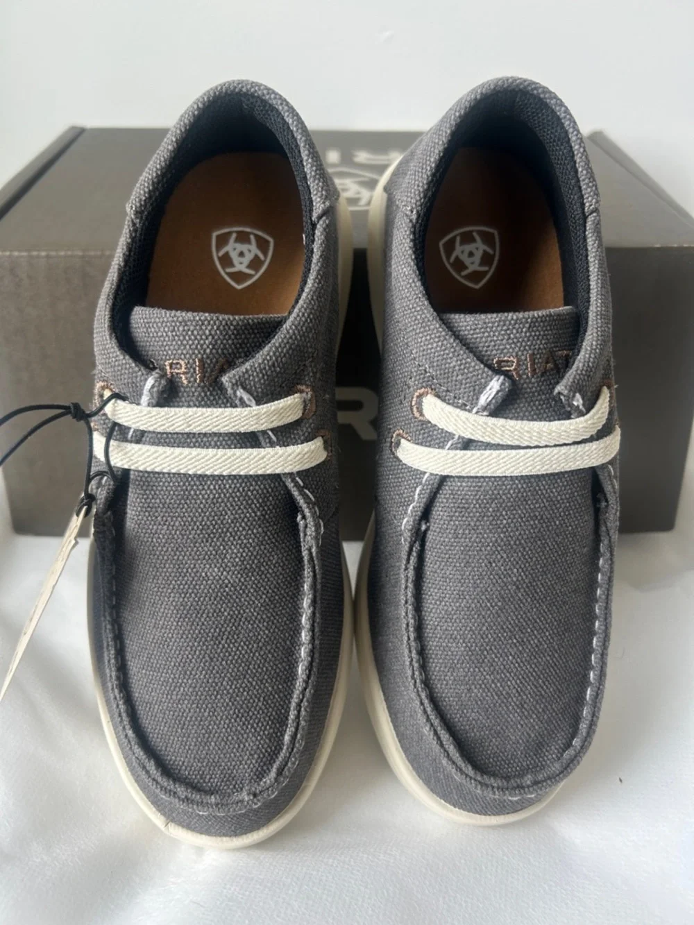 Ariat Kids Canvas Slip On Hilo Casual Shoe in Washed Black Color(Grey)